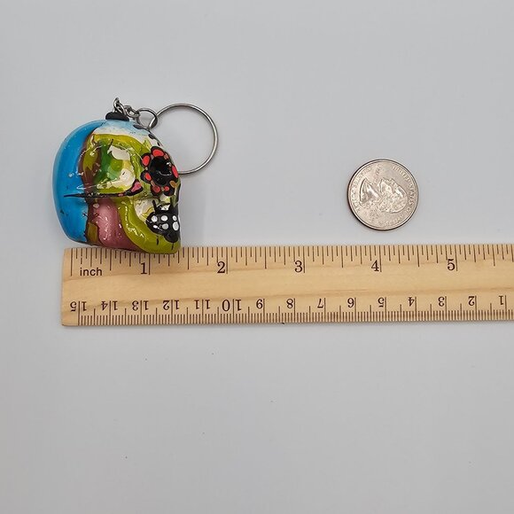VTG Painted Skull Keychain Accessory Dia De Muertos SugarSkull Gift Abstract Art - Picture 13 of 14